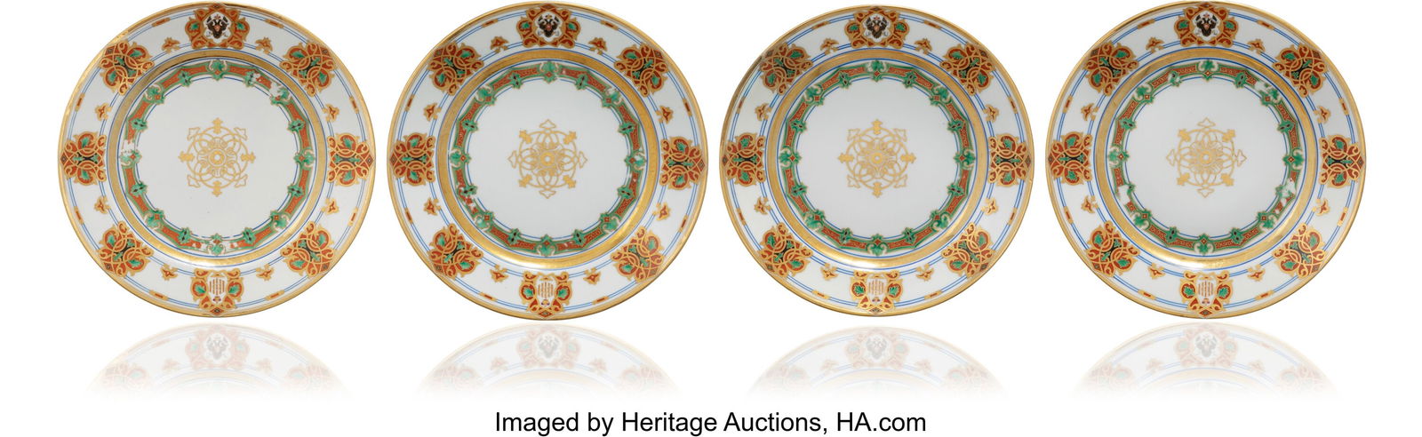Four Russian Porcelain Dinner Plates from the Gr: Four Russian Porcelain Dinner Plates from the Grand Duke Konstantin Service Imperial Porcelain Factory, St. Petersburg, Period of Nicholas I (1825-1855), circa 1850