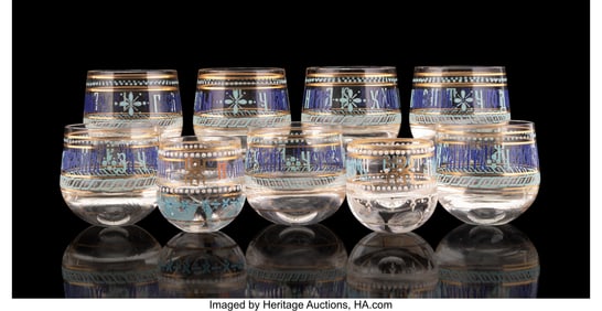 84111&colon; Nine Russian Polychrome Enameled Glass Vodka Cup