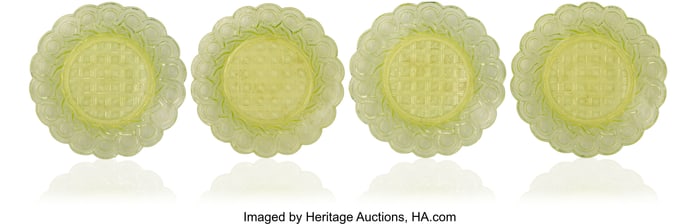 84114&colon; Four Russian Uranium Glass Dessert Plates from t