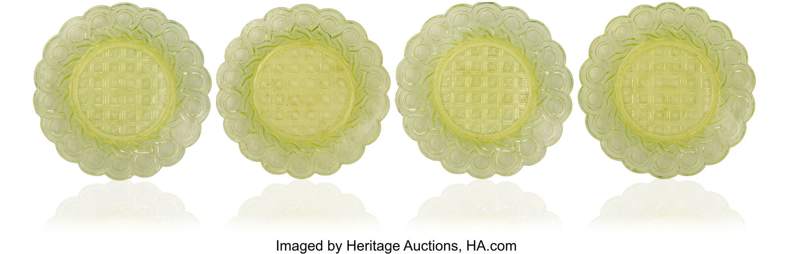 Four Russian Uranium Glass Dessert Plates from t (1 of 2)