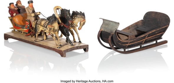 84117&colon; A Russian Painted Wood Troika and a Sled Unknown