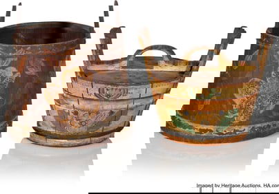 84119&colon; Two Russian Painted Wood Buckets Unknown makers&comma;