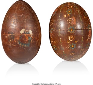 84124&colon; Two Russian Wooden Painted Eggs Likely Moscow&comma; c