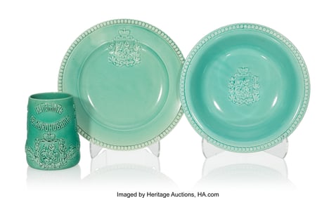 84153&colon; A Group of Three Russian Green-Glazed Faience Co