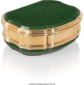 84157&colon; A Russian Gold Mounted Nephrite Box Friedrich Köchli, St. Petersburg, 1867