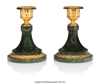 84161&colon; A Pair of Russian Ormolu-Mounted Nephrite Candle