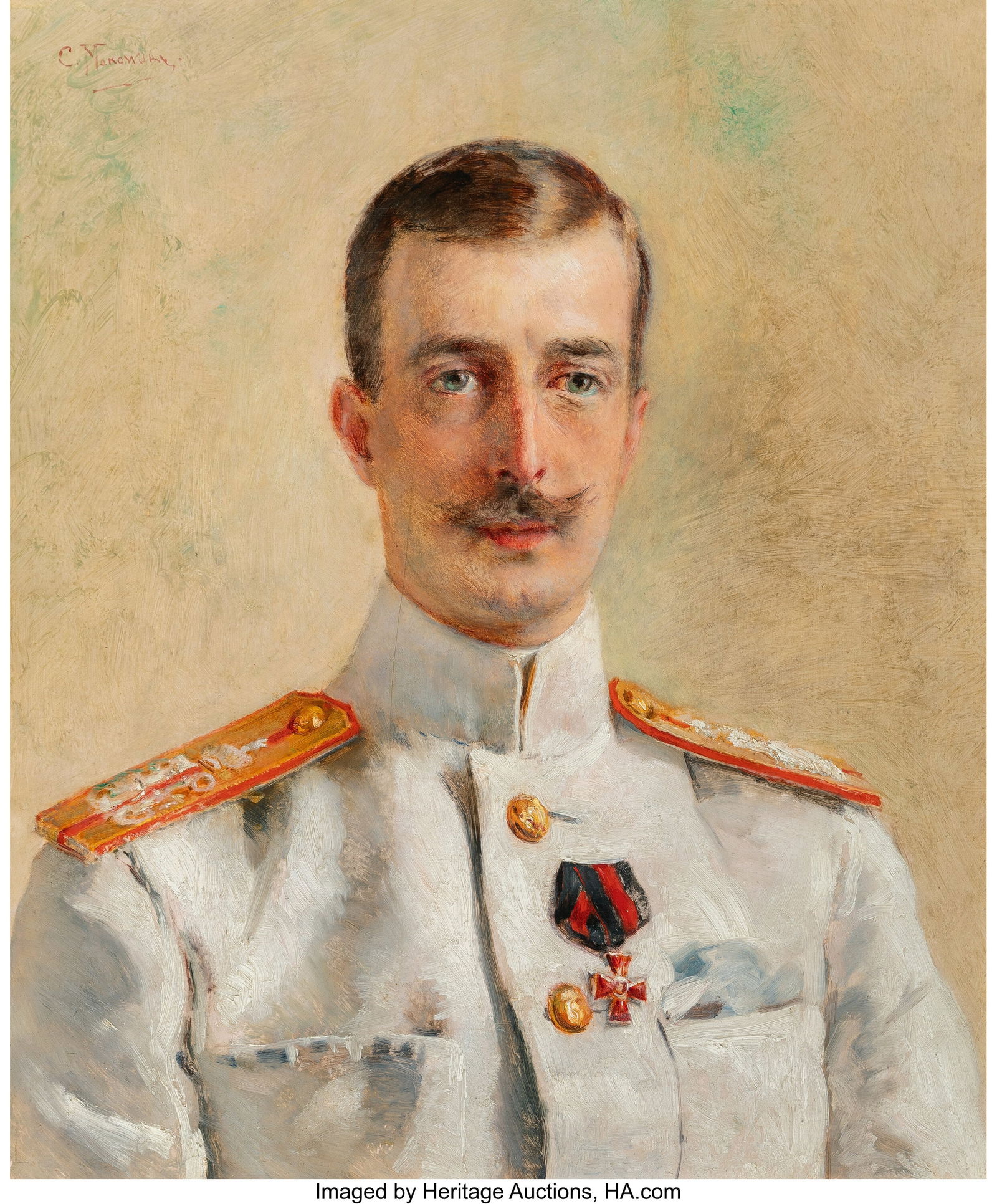 Konstantin Egorovich Makovsky (Russian/French, 1: Konstantin Egorovich Makovsky (Russian/French, 1839-1915) HIH Grand Duke Kirill Vladimirovich of Russia, circa 1900 Oil on panel 24 x 19-5/8 inches (61.0 x 49