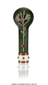 69028: A Fabergé Gem-Set Nephrite-Mounted Gold and Sil