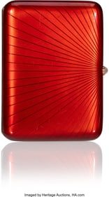 69041: A Fabergé Strawberry Red Guilloché Enameled Si