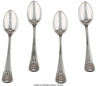 69051: A Set of Four Fabergé Silver Demitasse Spoons i