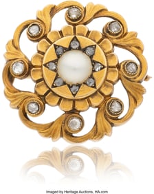 69061: A Fabergé Diamond and Pearl-Set Gold Brooch Fab