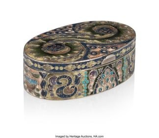 69080: A Fabergé Gilt Silver Cloisonné Enameled Oval