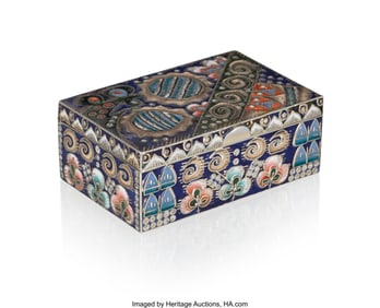 69081: A Fabergé Gilt Silver Cloisonné Enameled Recta