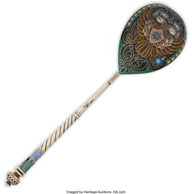 69082: A Fabergé Gilt Silver Cloisonné Enameled Spoon