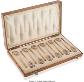 69083: A Set of Twelve Russian Cloisonné Enameled Gilt