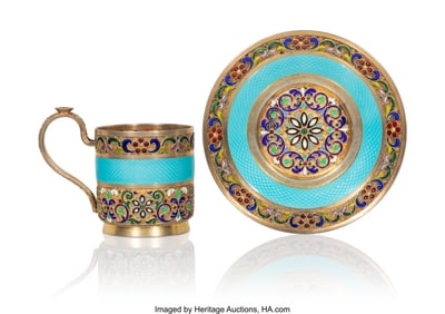 69094: A Russian Gilt Silver Cloisonné, Plique à Jour