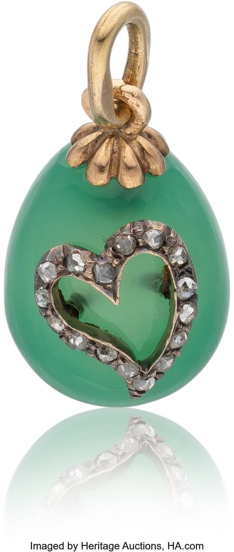 A Fabergé Diamond-Set Chrysoprase Miniature Egg (1 of 4)