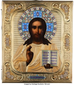 69114: A Russian Icon of Christ Pantocrator with an Ena