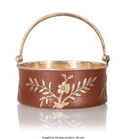 69129: A Russian Matte Enameled Silver Sugar Basket P.