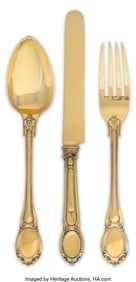 69130: A Russian Gilt Silver Three Piece Place Setting