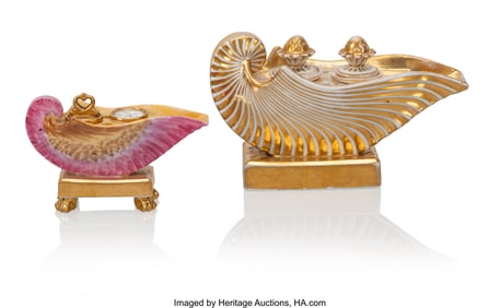 69155: Two Russian Porcelain Shell-Form Inkwells One by