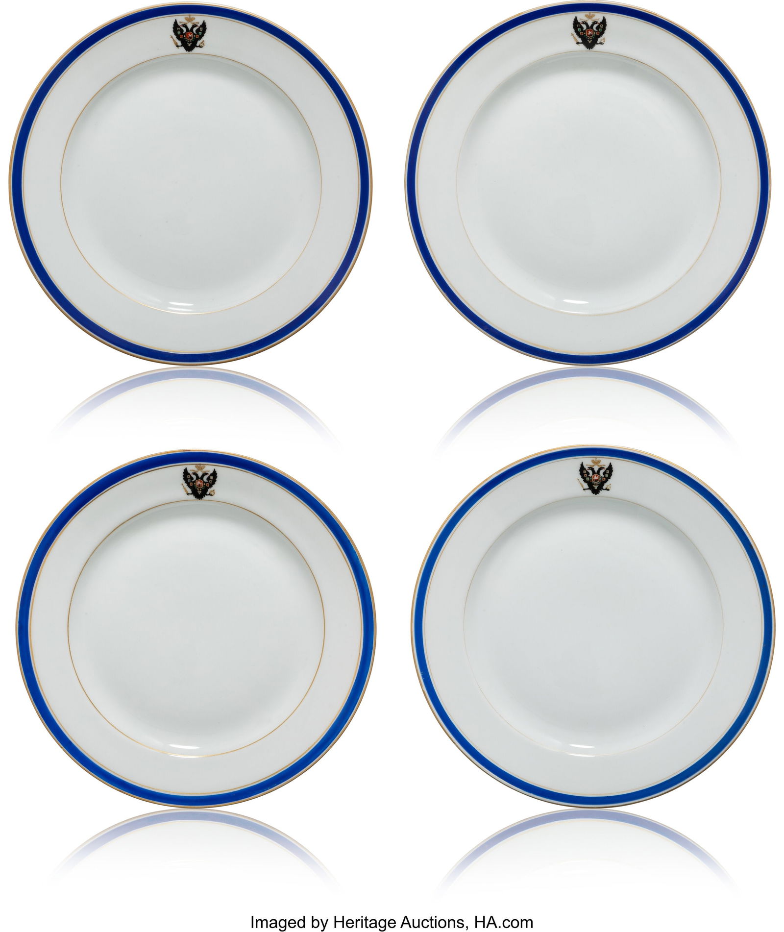 Four Russian Plates from the Tsarskoye Selo Serv: Four Russian Plates from the Tsarskoye Selo Service Imperial Porcelain Manufactory, St. Petersburg, 9-3/8 inches (23.8 cm) (each) HID03101062020 ©