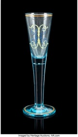 69184: A Russian Enameled Glass Champagne Flute Russian