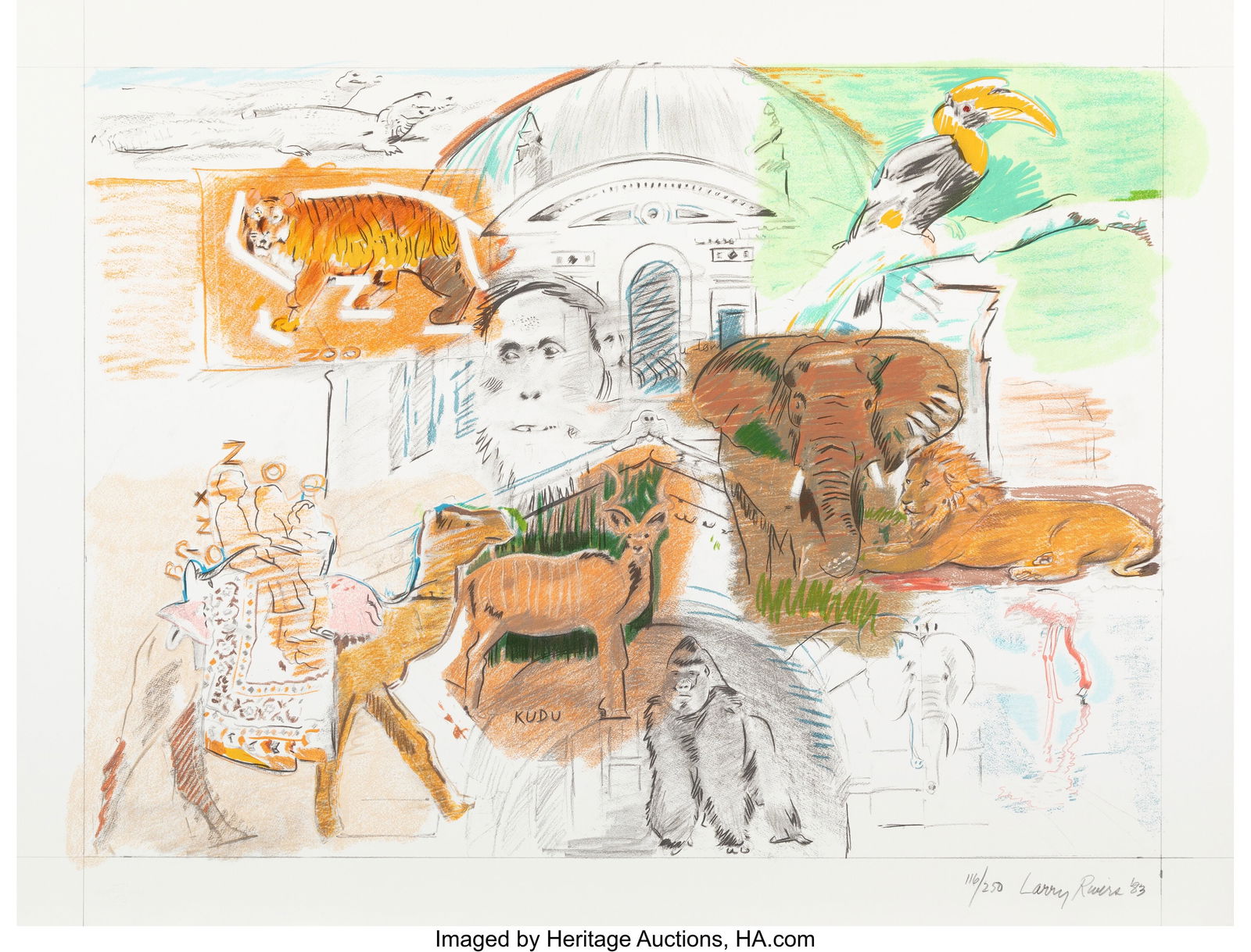 Larry Rivers (1923-2002) Bronx Zoo, 1983 Lithogr: Larry Rivers (1923-2002) Bronx Zoo, 1983 Lithograph and screenprint in colors on wove paper 26 x 34 inches (66 x 86.3 cm) (sheet) Ed. 116/250 Sign