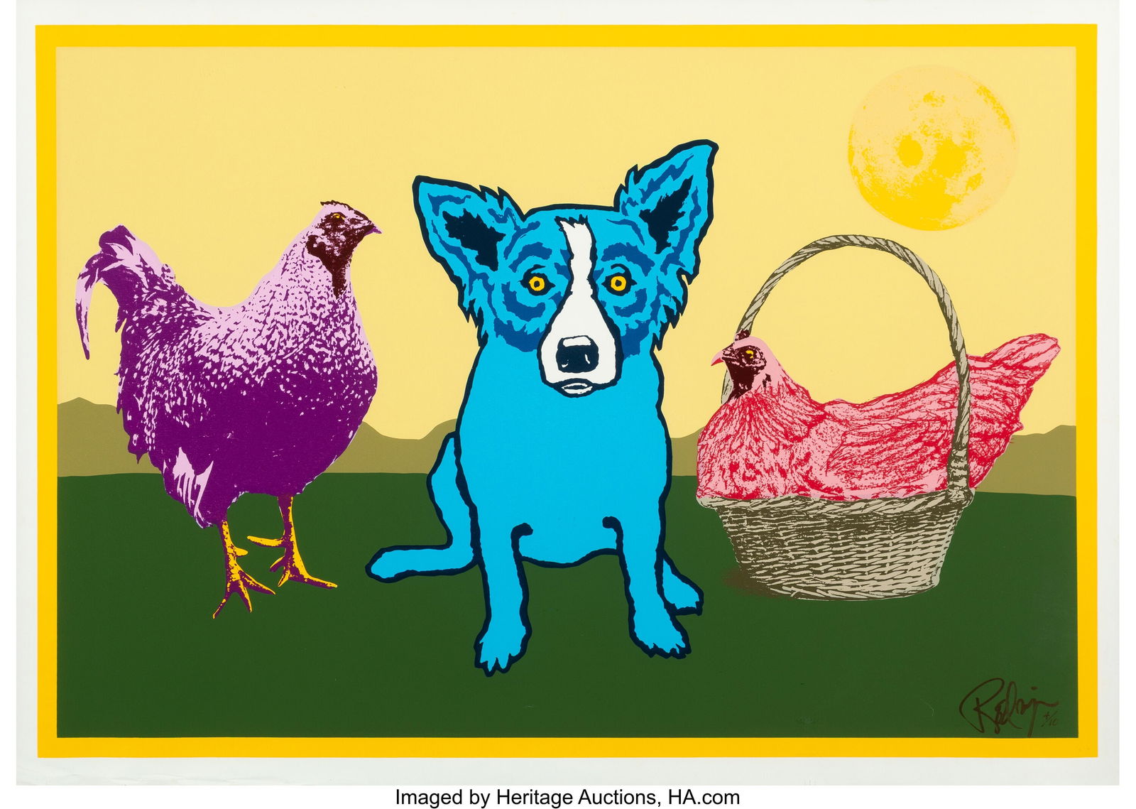 George Rodrigue (1944-2013) Chicken in a Basket: George Rodrigue (1944-2013) Chicken in a Basket: Yellow Moon, 1993 Screenprint in colors on wove paper 25 x 35-3/8 inches (63.5 x 89.9 cm) (sheet
