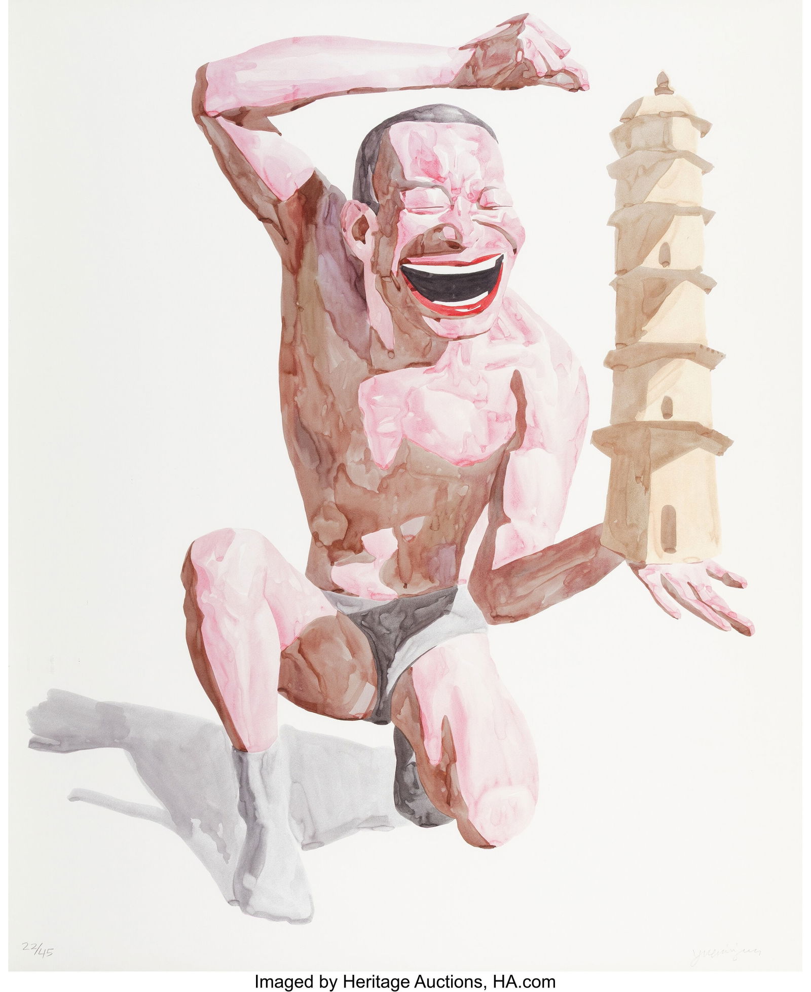 Yue Minjun (b. 1962) Untitled (Smile-ism No. 17): Yue Minjun (b. 1962) Untitled (Smile-ism No. 17), 2006 Lithograph in colors on wove paper 43 x 32 inches (109.2 x 81.3 cm) (sheet&r