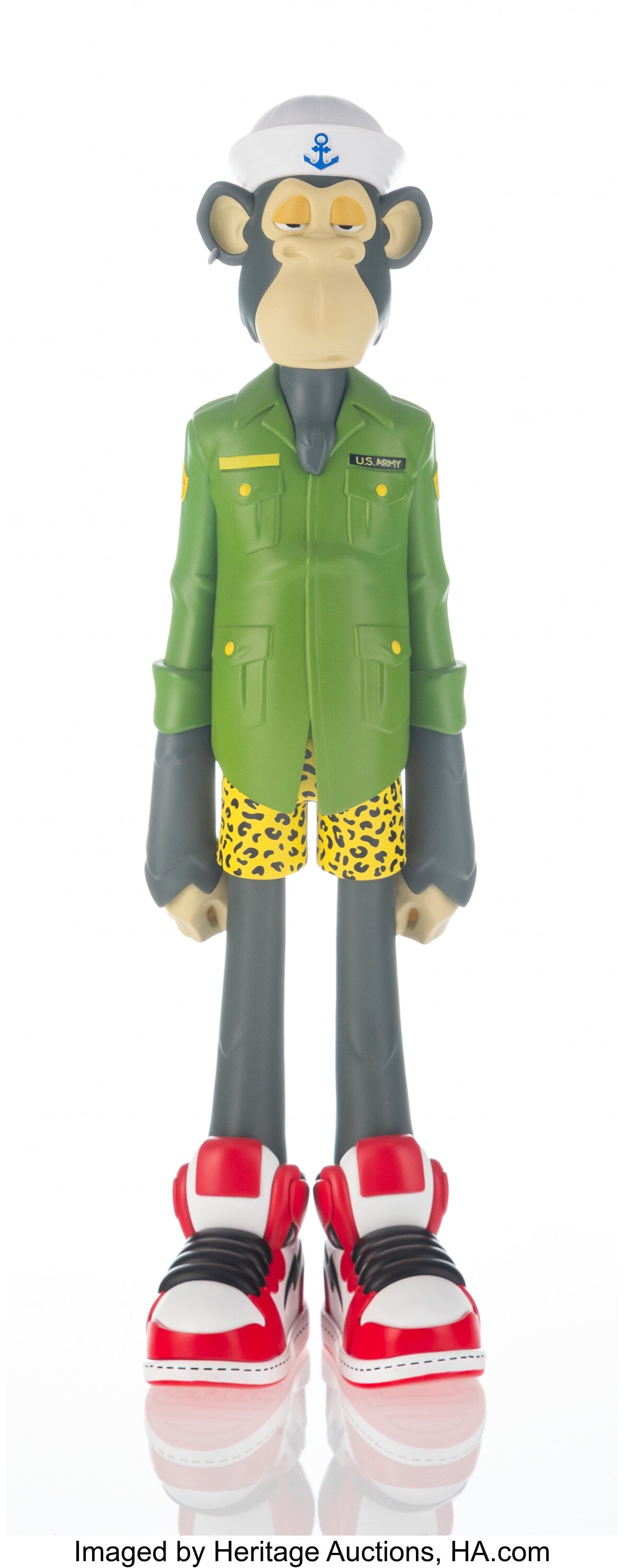 Super Plastic X Bored Ape Yacht Club Public Skip: Super Plastic X Bored Ape Yacht Club Public Skipper, 2022 Painted cast vinyl 13 x 3-1/2 x 3-1/4 inches (33.0 x 8.9 x 8.3 cm) Stamped on underside Produced