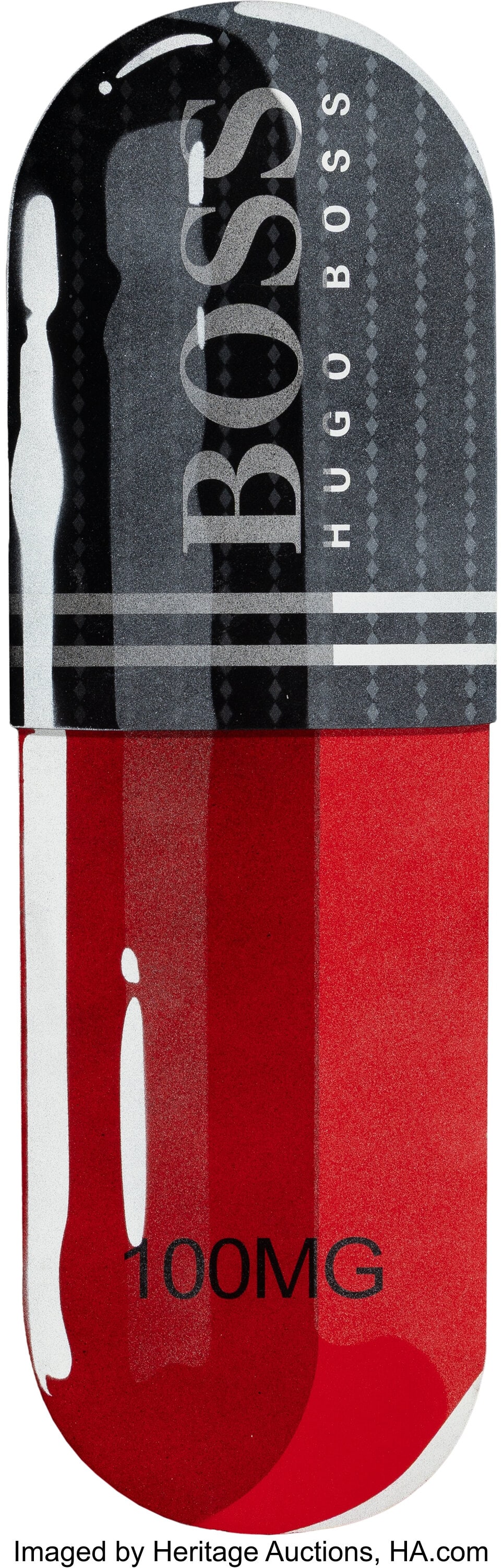 Denial (b. 1976) Designer Drugs Hugo Boss, 2018: Denial (b. 1976) Designer Drugs Hugo Boss, 2018 Spray paint and stencil on wooden panel 32 x 10 inches (81.3 x 25.4 cm) Signed, titled, and d