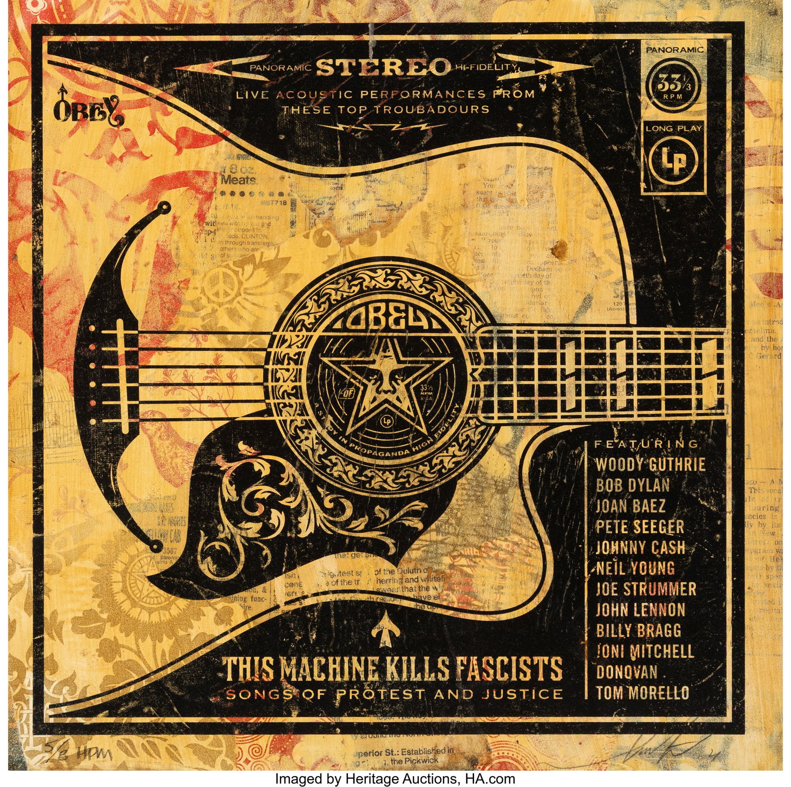 Shepard Fairey (b. 1970) Folk Guitar HPM, 2011 S: Shepard Fairey (b. 1970) Folk Guitar HPM, 2011 Screenprint and collage on wove paper 12 x 12 inches (30.5 x 30.5 cm) (sheet) H.P.