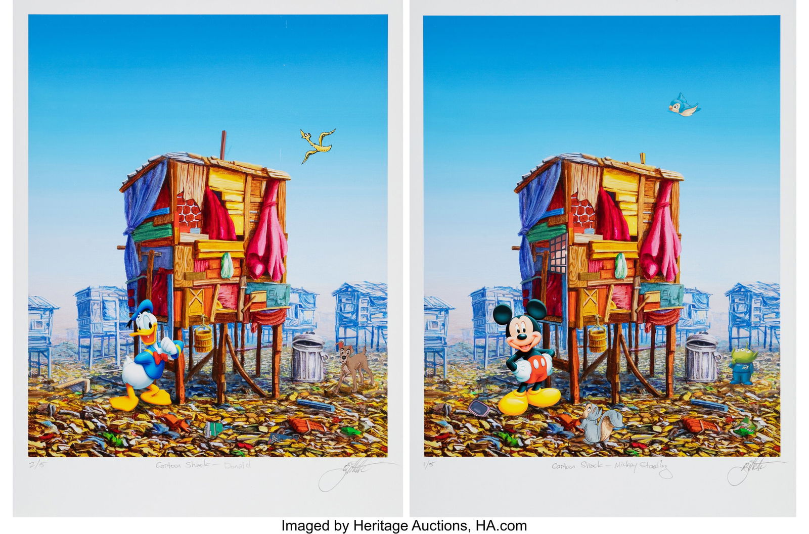 Jeff Gillette (b. 1959) Cartoon Shack- Mickey St: Jeff Gillette (b. 1959) Cartoon Shack- Mickey Standing (two works) Archival pigment print in colors and collage on wove paper 17 x 12 inches (43.2 x 30.5