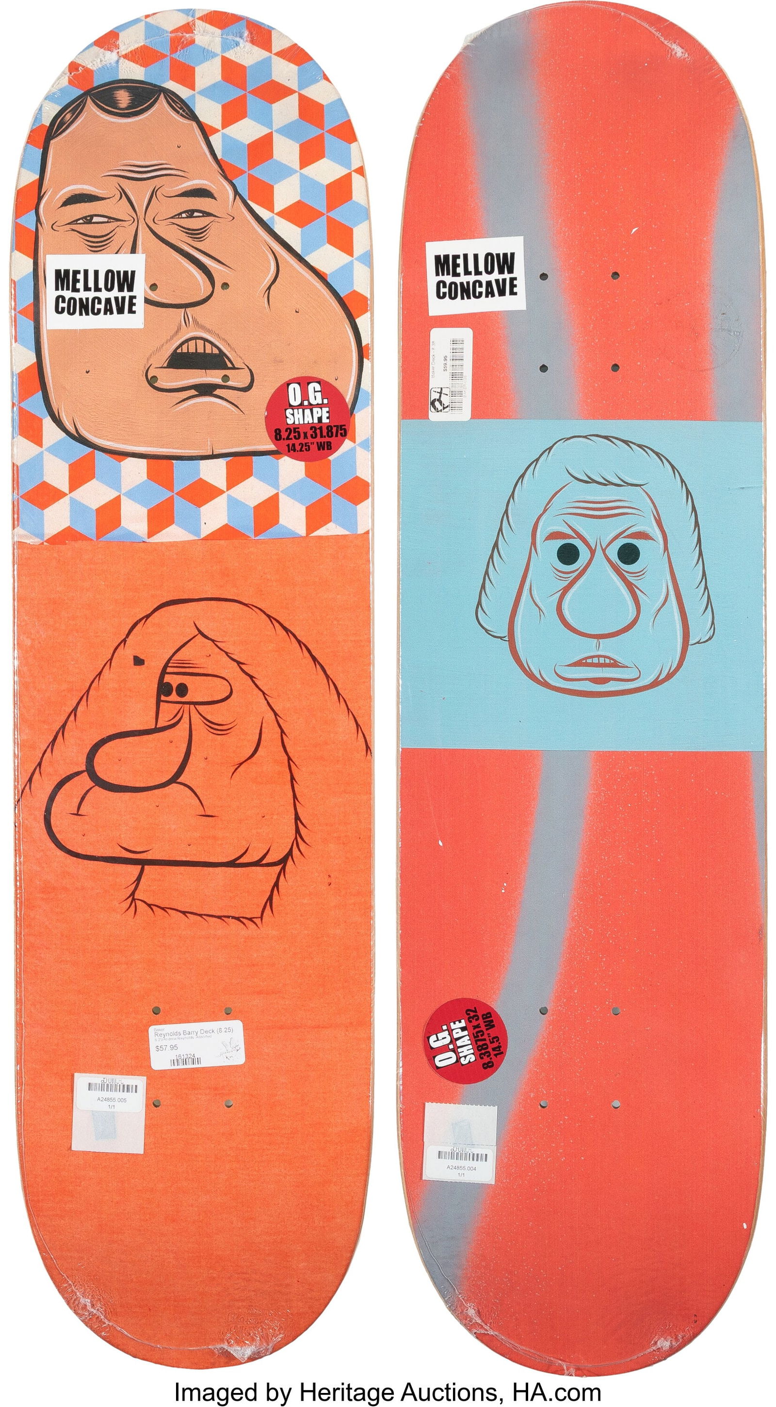 Barry McGee (b. 1966) Theotis; Reynolds (two wor: Barry McGee (b. 1966) Theotis; Reynolds (two works), 2021 Offset lithographs in colors on skate decks 32 x 8-1/4 inches (81.3 x 21.0 cm&rpa