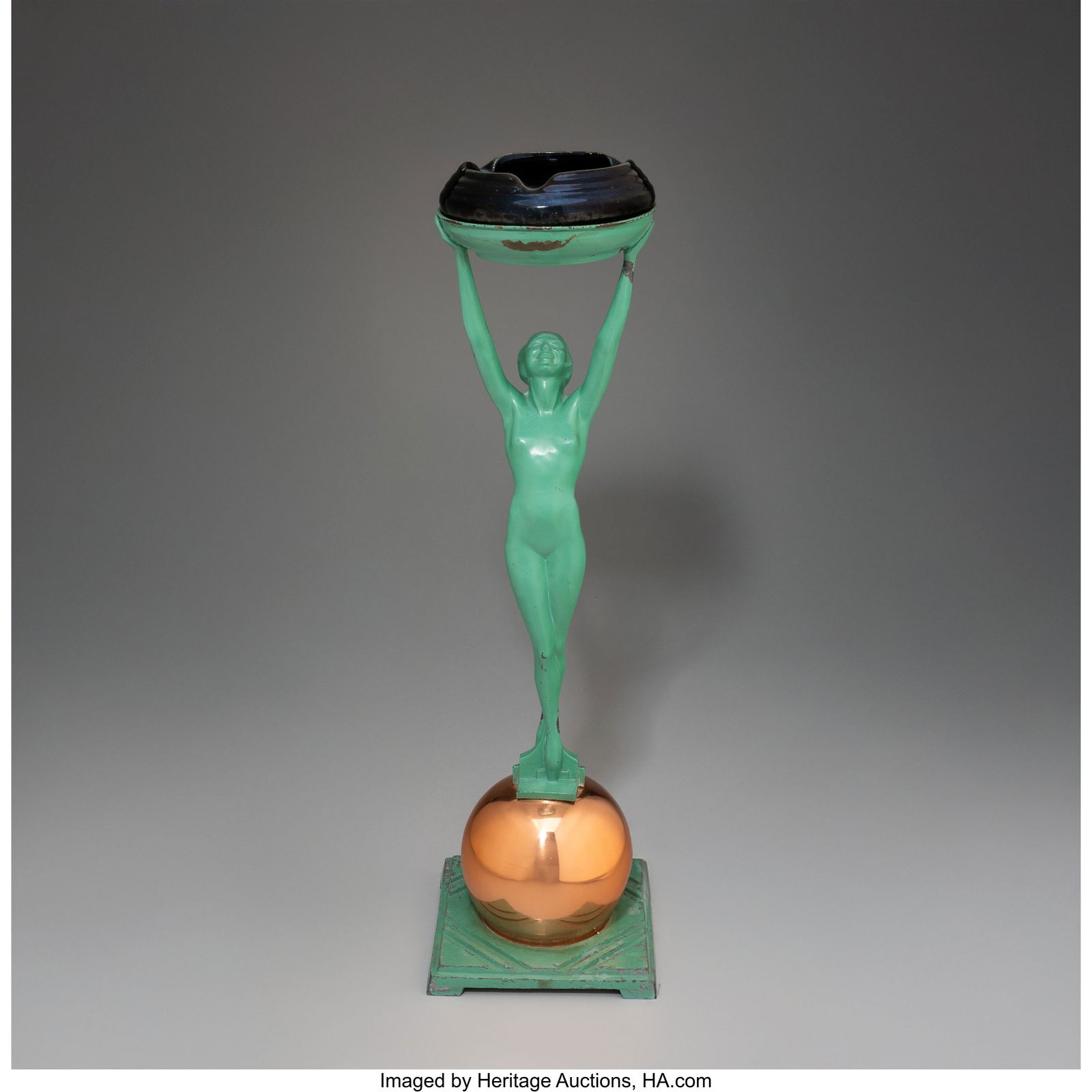 Frankart, Inc. Figural Ashstand, Model T330, cir: Frankart, Inc. Figural Ashstand, Model T330, circa 1930 Enameled metal, glazed ceramic 24 x 7-1/8 inches (61.0 x 18.1 cm) Marks: FRANKA