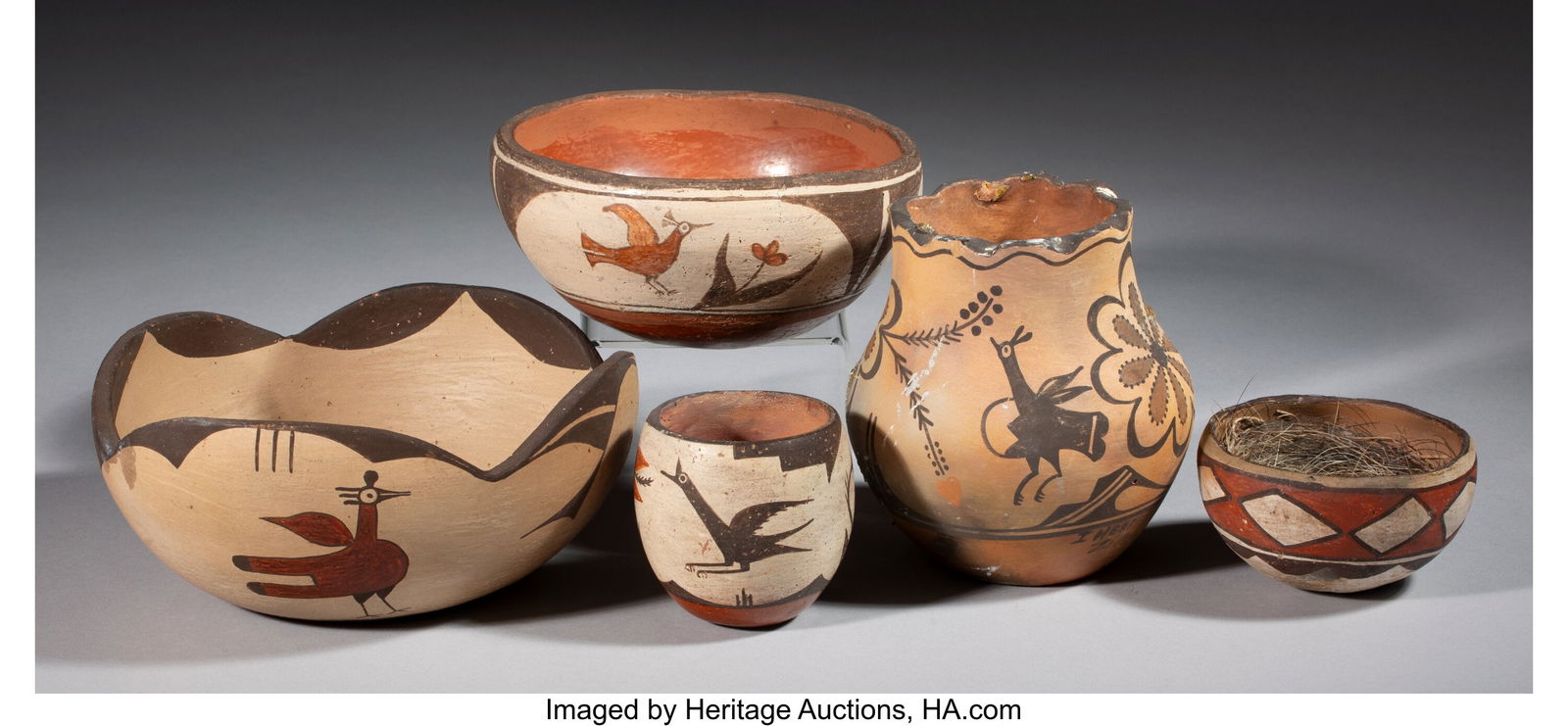 Five Zia Polychrome Vessels Marks to largest: Ma (1 of 3)