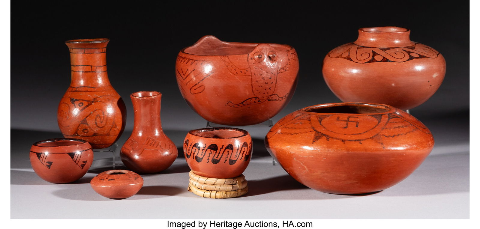Eight Maricopa Black-on-Red Pottery Vessels Mark (1 of 3)