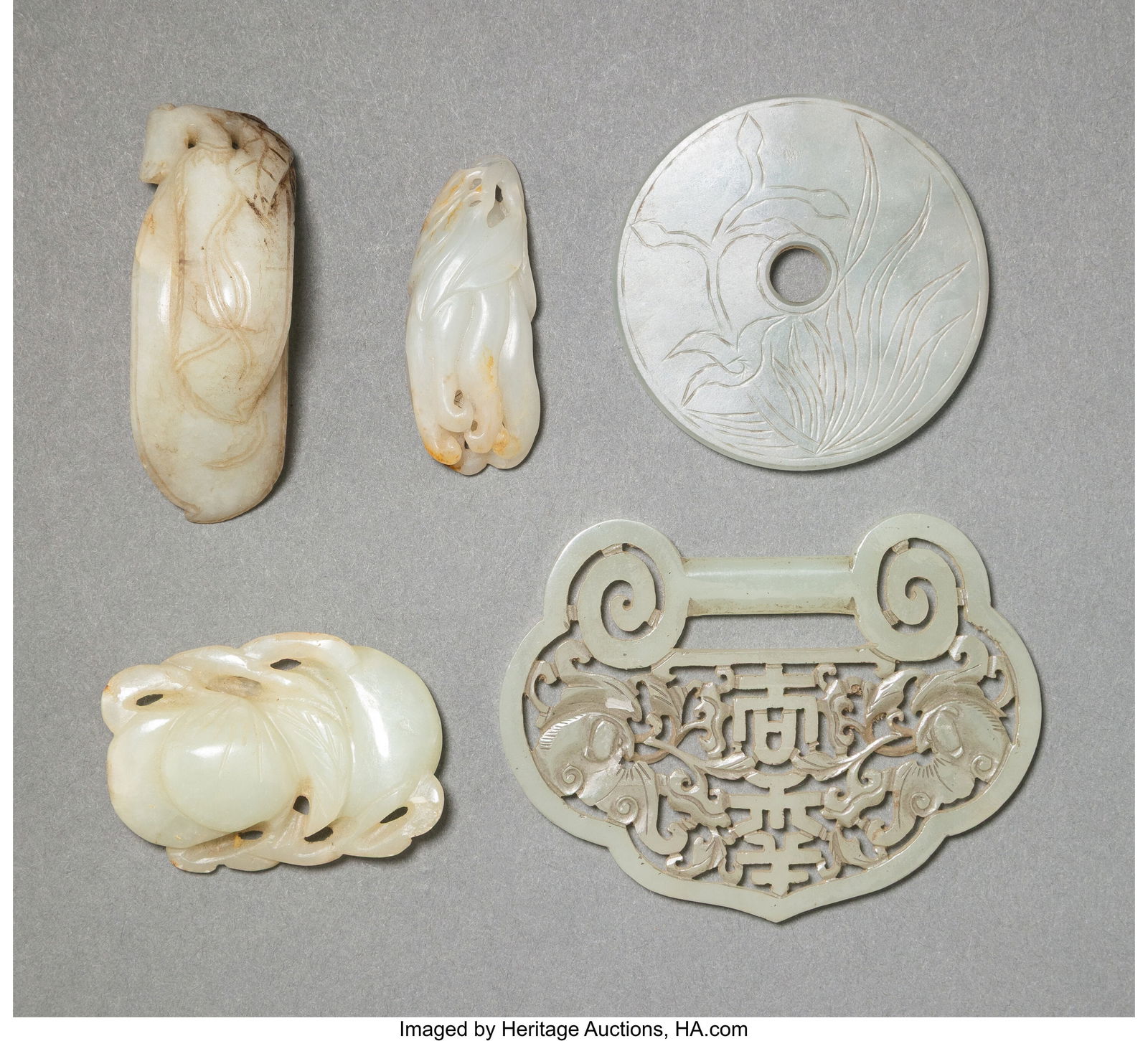 A Group of Five Chinese Jade Carvings, 18th cent (1 of 2)