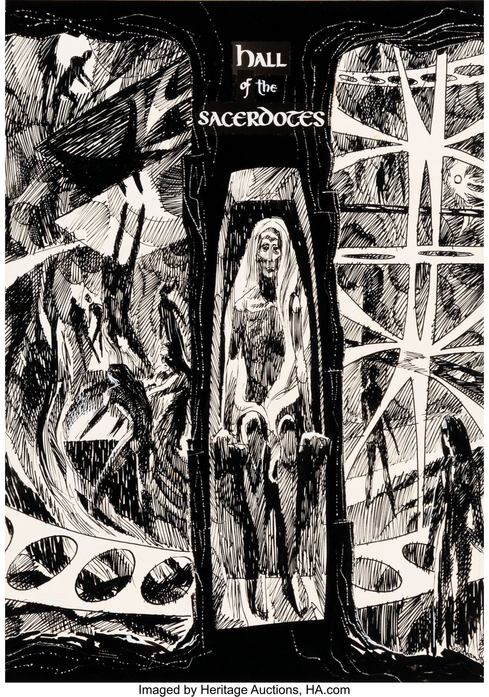 Jack Gaughan (American, 1930-1985) The Dragon Ma: Jack Gaughan (American, 1930-1985) The Dragon Masters, Galaxy digest magazine interior, August 1962 Ink on paper with collage laid on board 11-3/8 x 8 inches (28&p