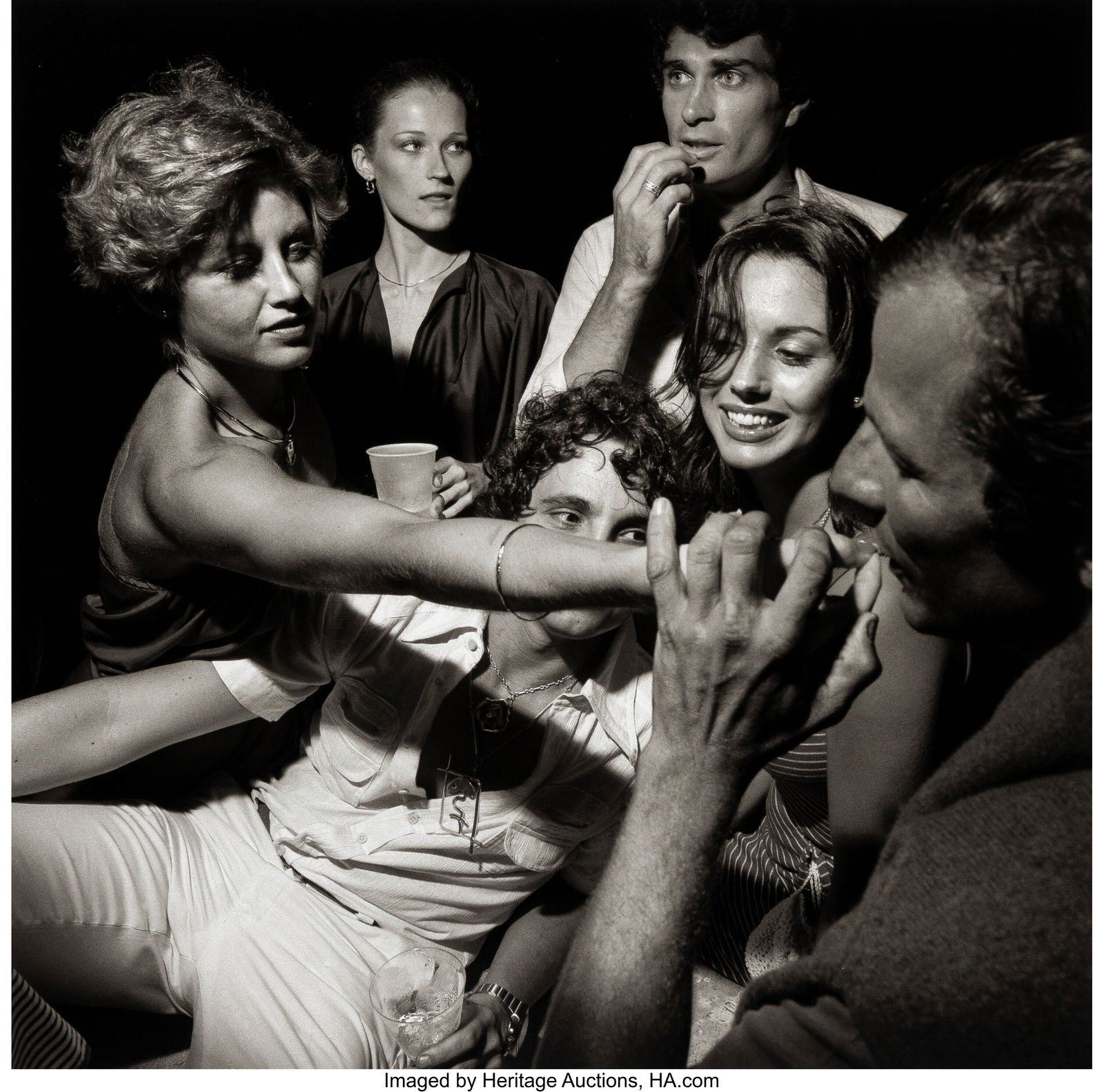 Larry Fink (American, 1941-2023) Peter Beard and: Larry Fink (American, 1941-2023) Peter Beard and Friends, New York, 1975 Digital pigment print, printed 2019 15 x 15-1/8 inches (38.1 x 38.4 cm