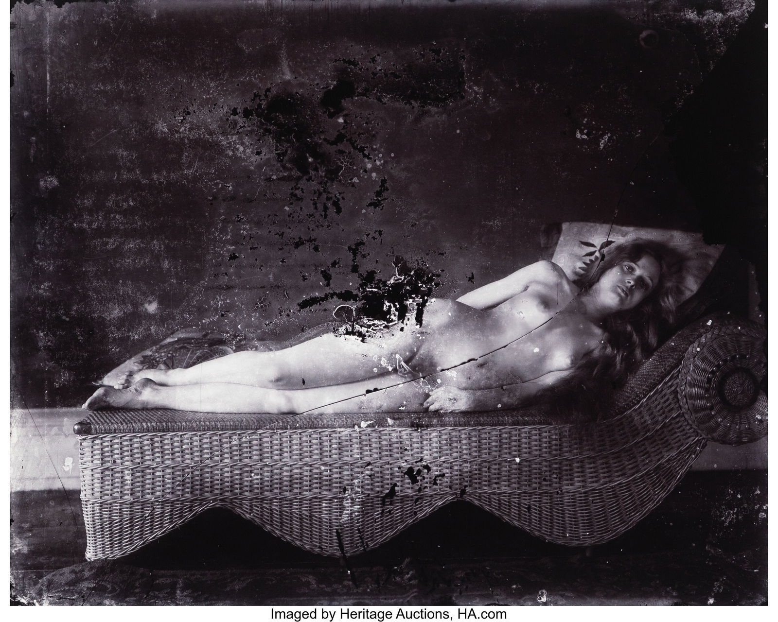 E.J. Bellocq (American, 1873-1940) Nude on a Wic: E.J. Bellocq (American, 1873-1940) Nude on a Wicker Chaise, 1911-1913 Gold-toned printing out paper print, printed later by Lee Friedlander 8 x 10 inches &lpa