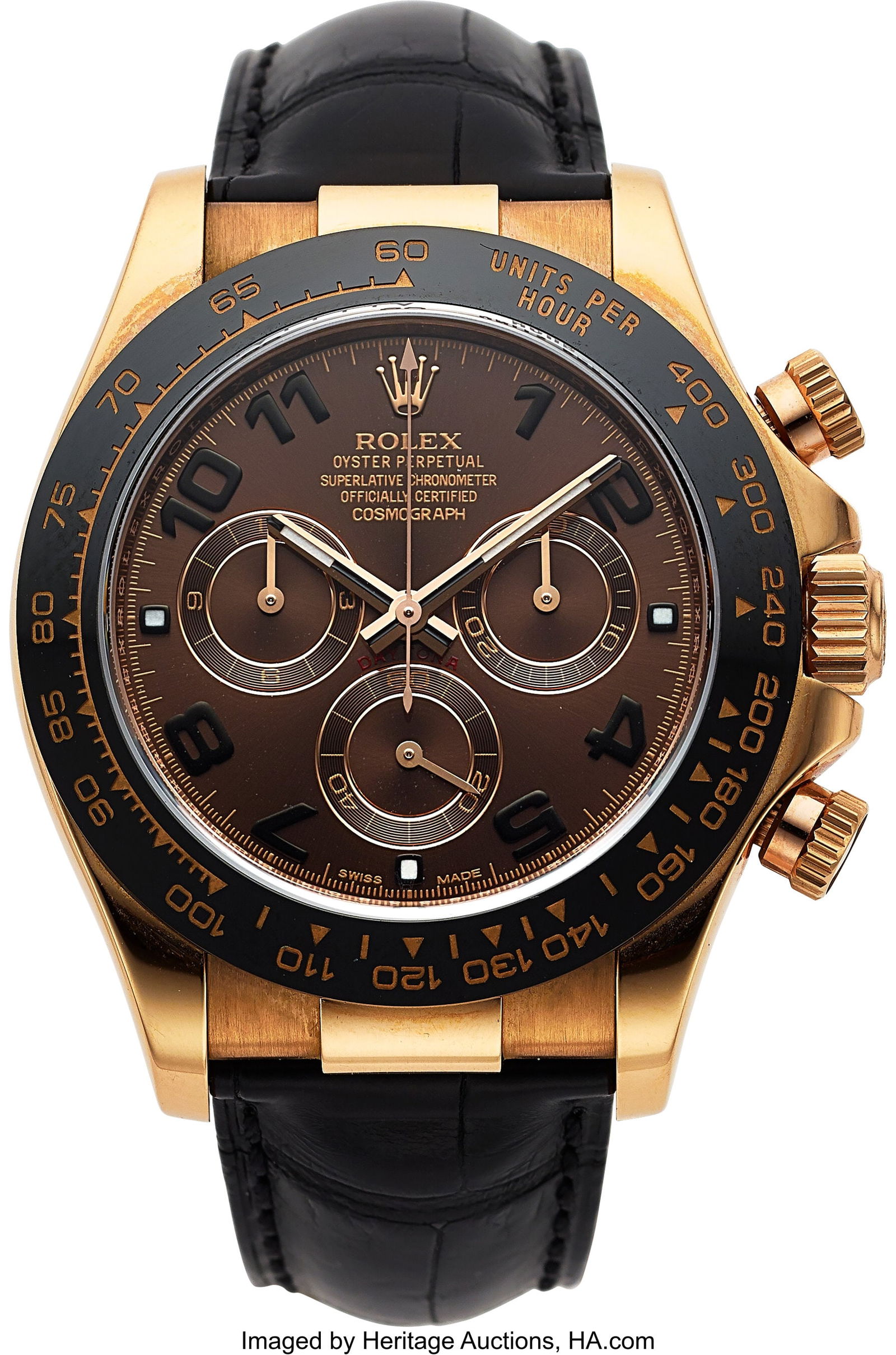 Rolex, Cosmograph Daytona, 18k "Everose" Gold An: Rolex, Cosmograph Daytona, 18k "Everose" Gold And Ceramic, Automatic Chronograph Wristwatch, Ref. 116515 LN Case: 40 mm, 18k rose gold, three body&comm