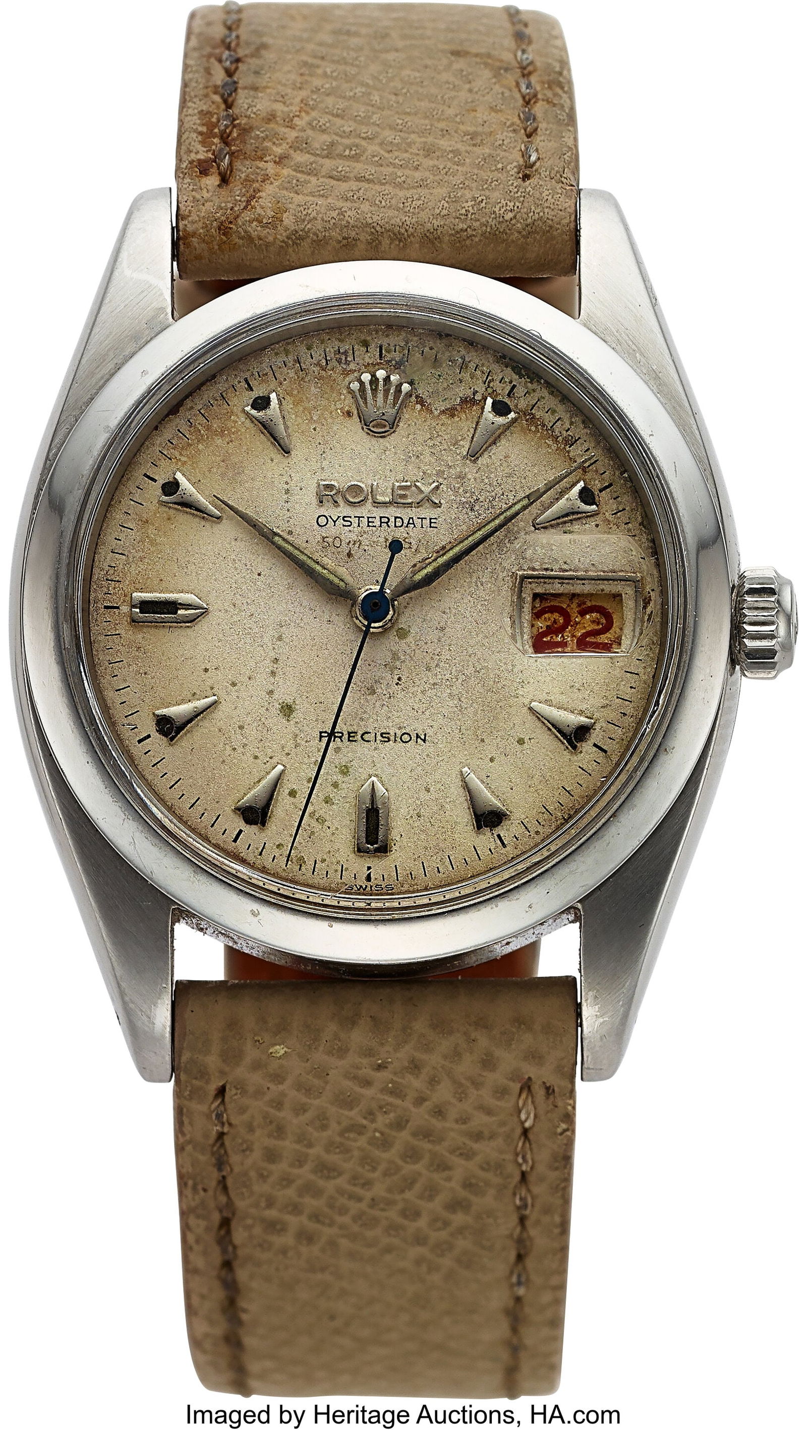 Rolex Vintage Oysterdate Precision Case: 35 mm: Rolex Vintage Oysterdate Precision Case: 35 mm, stainless steel, three body, screw-down case back and push-pull crown, 43365 Dial: white dial with triangle hour ind