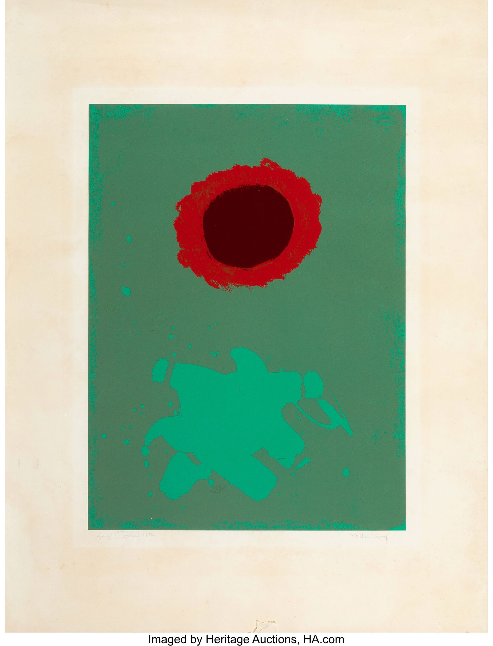 Adolph Gottlieb (1903-1974) Chrome Green, 1972 S: Adolph Gottlieb (1903-1974) Chrome Green, 1972 Screenprint in colors on wove paper 35-7/8 x 27-3/8 inches (91.1 x 69.5 cm) (sheet) Printer's P