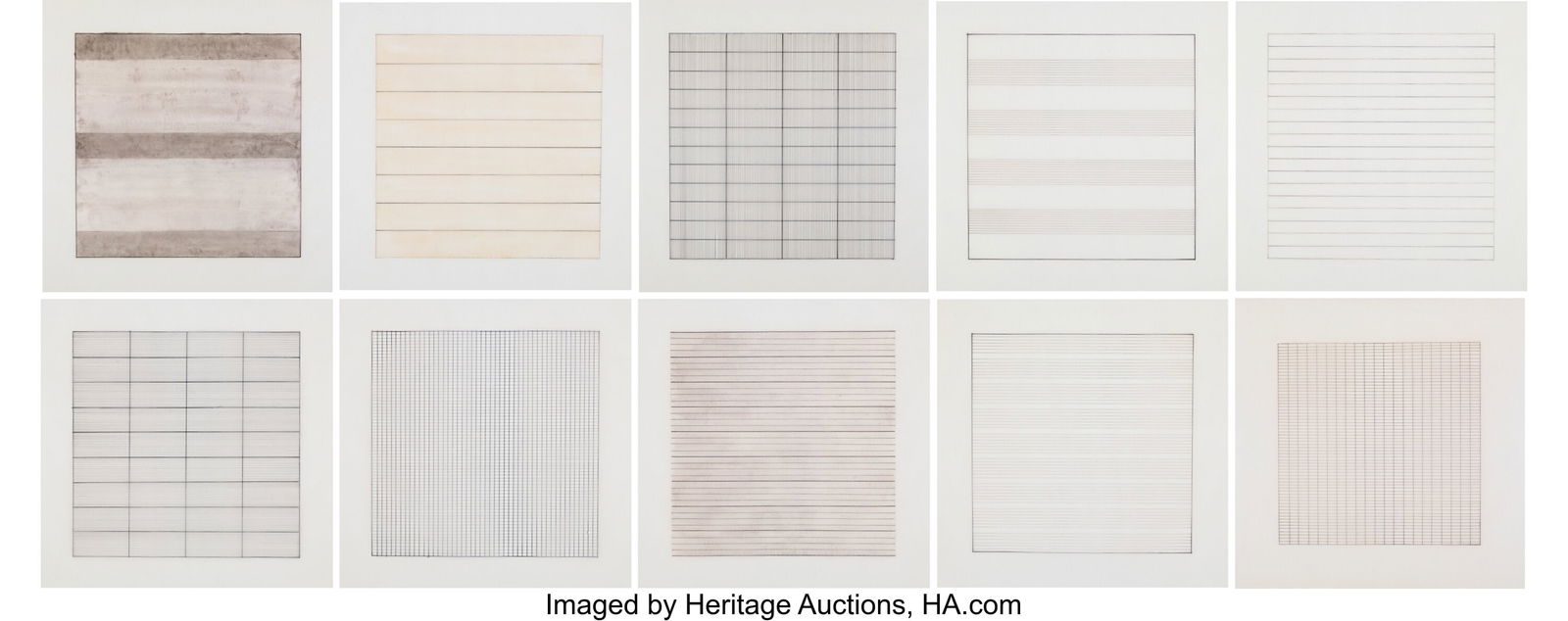 Agnes Martin (1912-2004) Paintings and Drawings: Agnes Martin (1912-2004) Paintings and Drawings 1974-1990 (10 works, complete portfolio), 1991 Lithographs in colors on vellum 11-3/4 x 11-3/4 inches (29&p