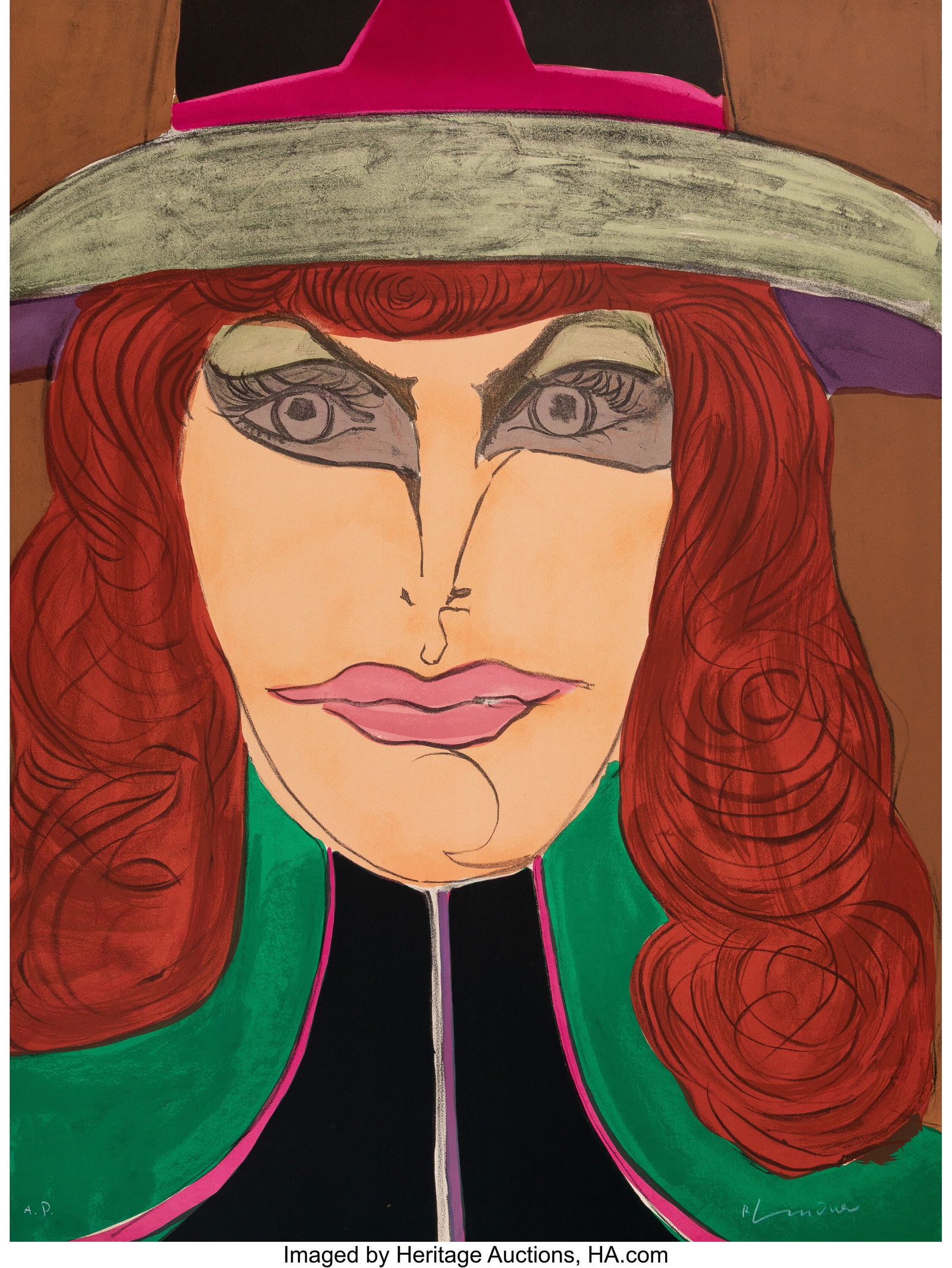 Richard Linder (b. 1927) Redhead from Ten Lithog: Richard Linder (b. 1927) Redhead from Ten Lithographs by Ten Artists, 1974 Lithograph in colors on wove paper 29-1/4 x 22 inches (74.3 x 55.9 cm) &lp