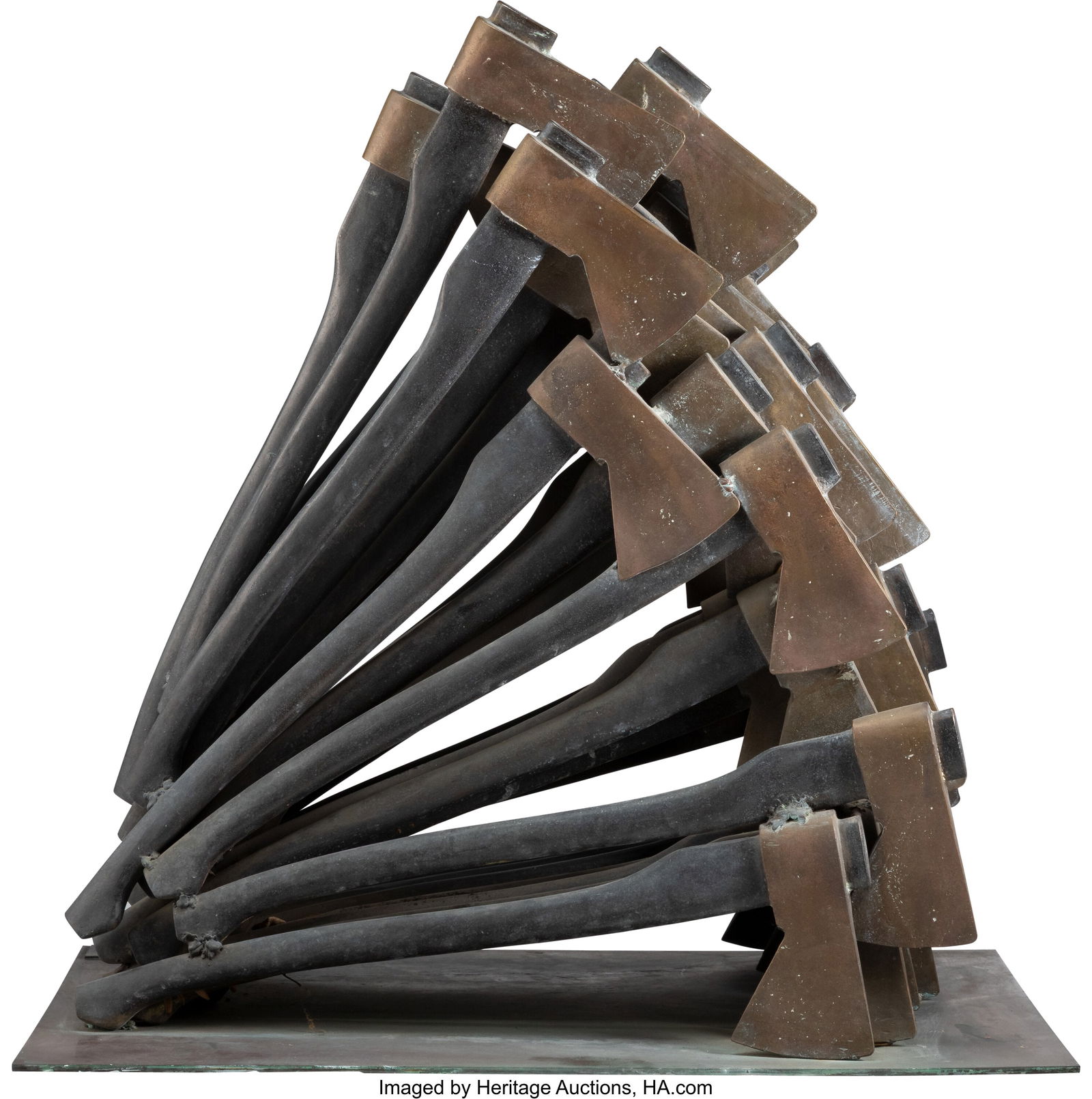 Arman (1928-2005) Avalanche, 1979 Accumulation o: Arman (1928-2005) Avalanche, 1979 Accumulation of welded bronze axes 33 x 29 x 19 inches (83.8 x 73.7 x 48.3 cm) Ed. 6/8 Signed and numbered&c