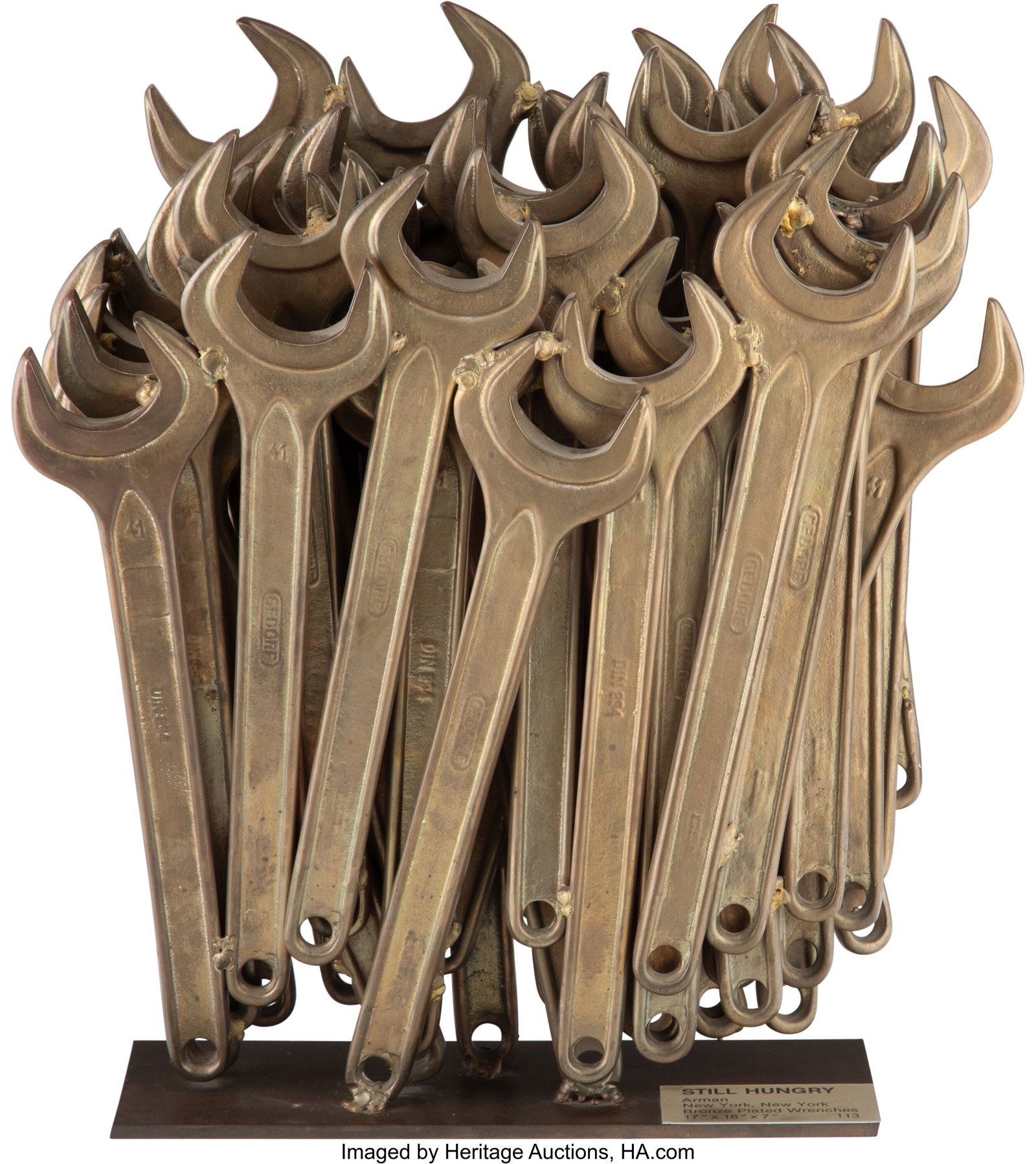 Arman (1928-2005) Still Hungry, 1978 Accumulatio: Arman (1928-2005) Still Hungry, 1978 Accumulation of bronze wrenches with nickel plating 17 x 15 x 7 inches (43.2 x 38.1 x 17.8 cm) A.P. 2&