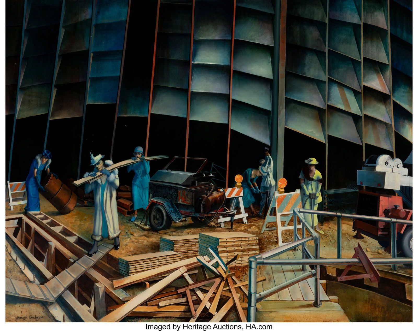 Henryk Fantazos (b. 1944) Women in Labor, 1986 O: Henryk Fantazos (b. 1944) Women in Labor, 1986 Oil on canvas 40 x 51 inches (101.6 x 129.5 cm) Signed lower left: Henryk Fantazos Property from the